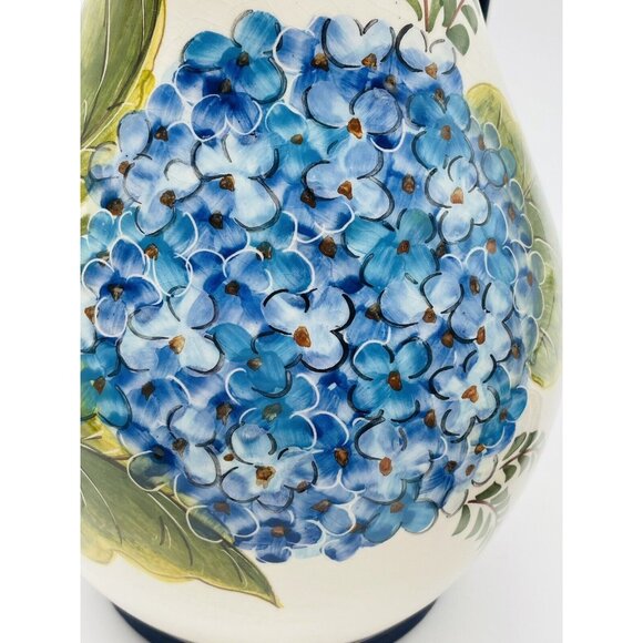 Casafina Pitcher Jug Hydrangea Blue Hand Painted Portugal W Under Plate Large - Picture 7 of 12